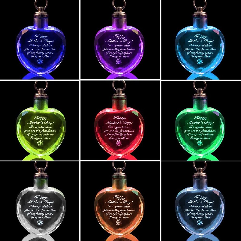 Happy Mothers Day Gift LED Unique REAL 3D Illuminating Crystal Heart Keychain - Picture 6 of 6